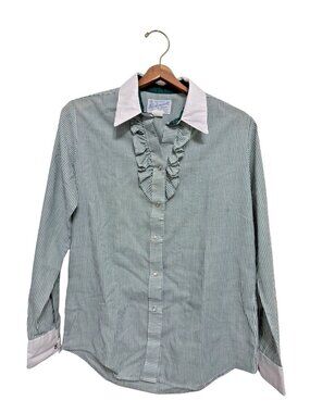 Rockmount Ranch Wear Women's Size 36 Green White Stripe Fitted Western Shirt USA
